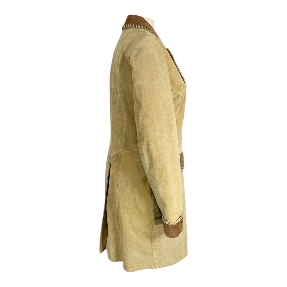 Vintage Lew Margam Suede Y2k Western Mid Length Leather Coat Size 8 - Picture 3 of 12